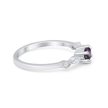 Petite Dainty Engagement Ring Marquise Simulated Rainbow CZ 925 Sterling Silver